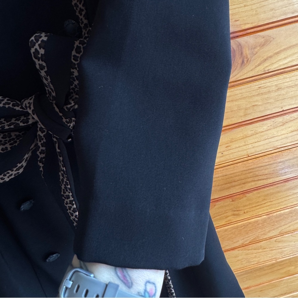 Vintage 90s Dress Barn Leopard Trim Blazer Dress Belted Black Midi 12 - Picture 7 of 16